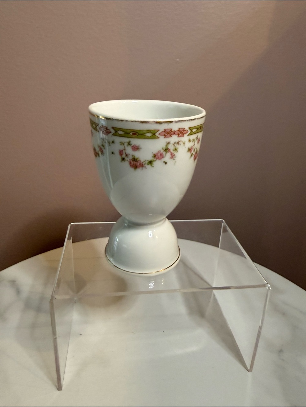 Delicate Floral Porcelain Egg Cup with Gold Trim